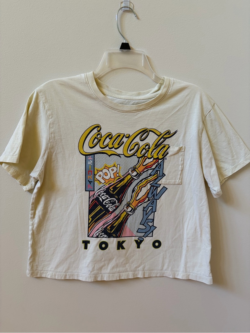 Coca-Cola Cream Tee with Yellow, Blue & Pink Pop Graphic